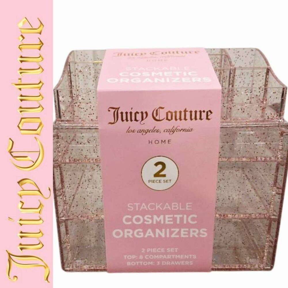 Juicy Couture Home Glitter Infused Stackable Cosmetic Organizers- Pink